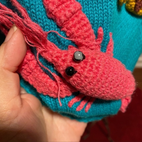 Vintage embroidered Michael Simon sweater cardigan beaded lobster designer rare - Picture 6 of 15